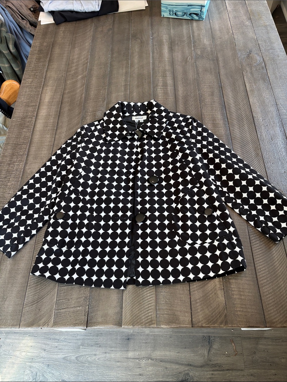 Black and White Polka Dot Short Pea Coat